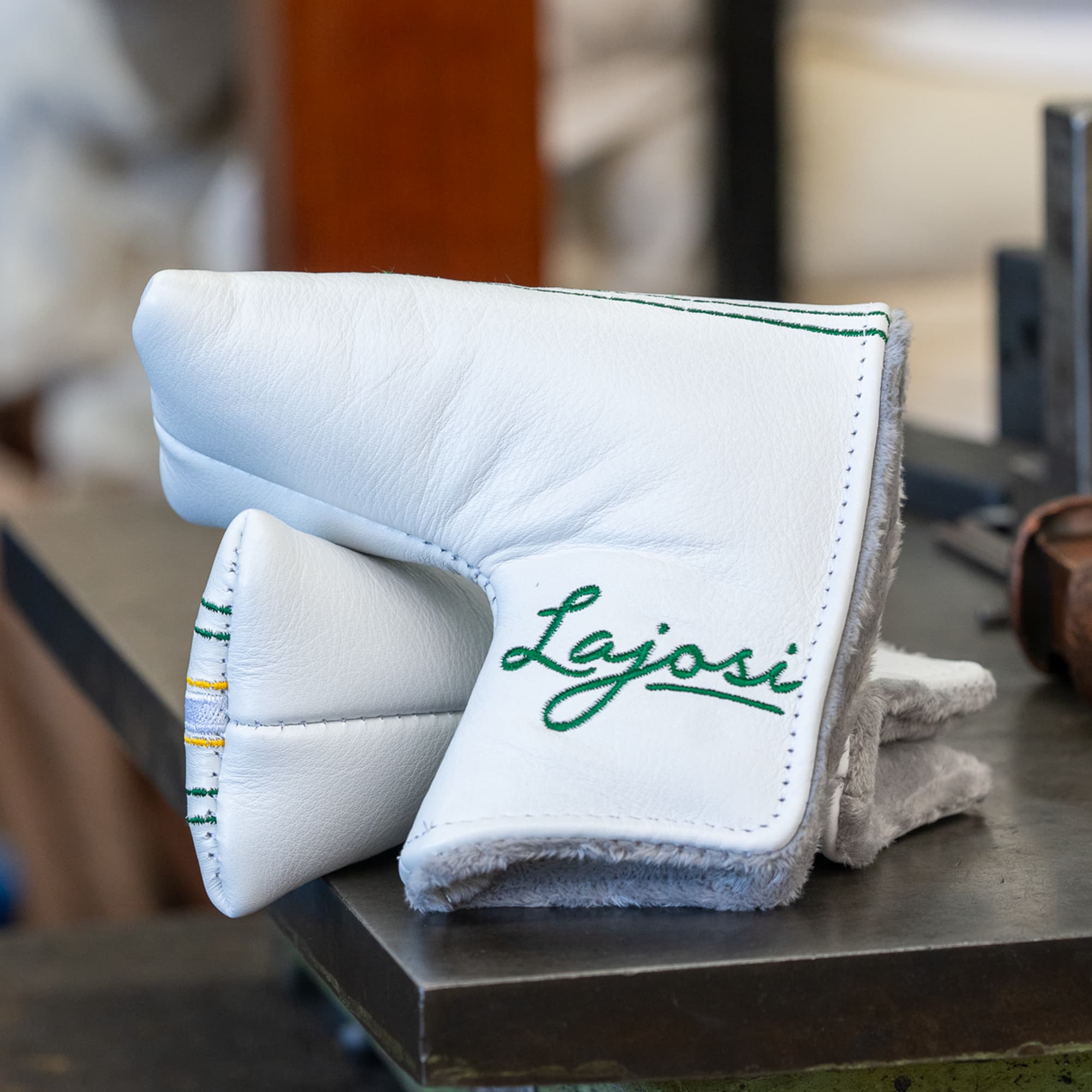 Premium White, Green & Gold Leather Headcover