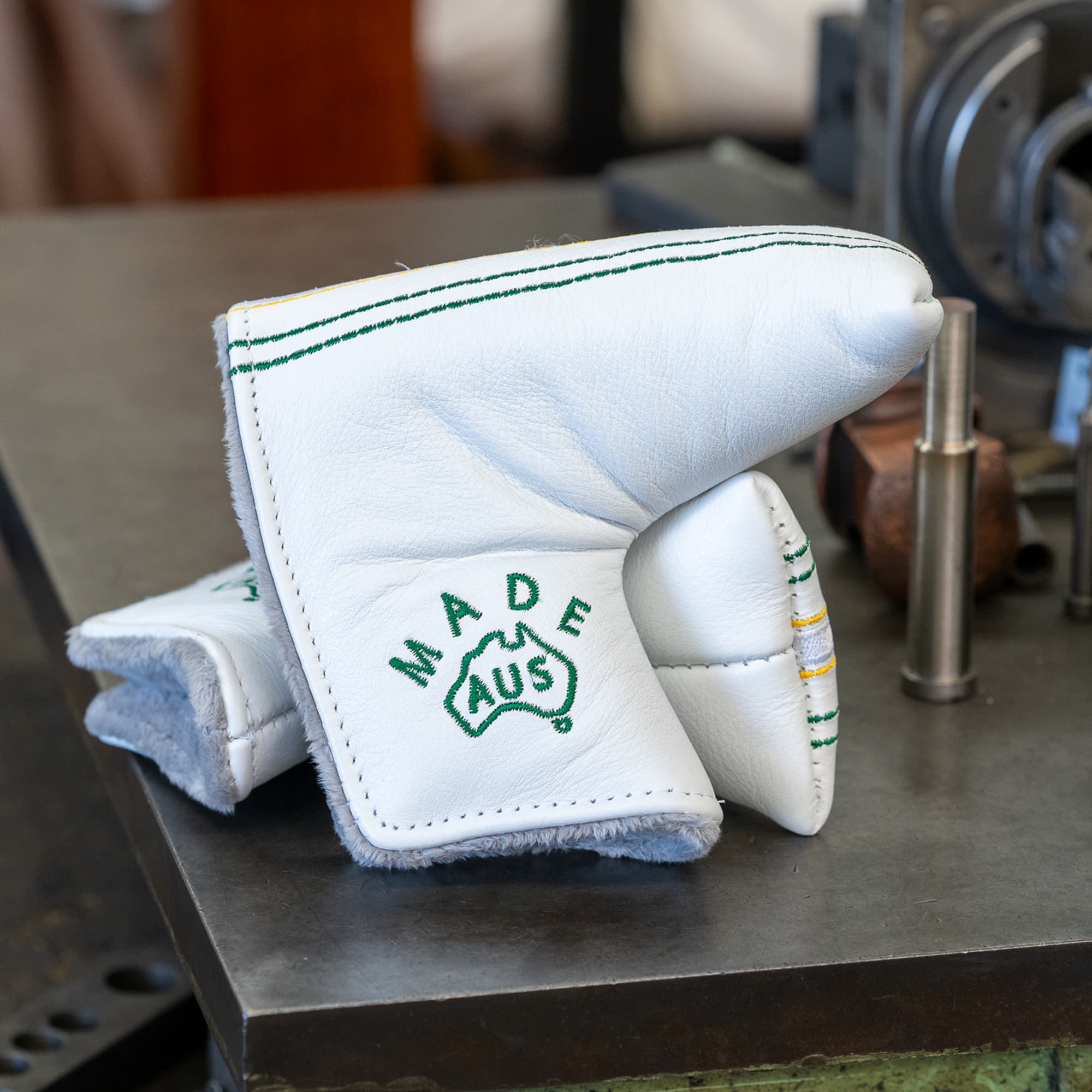 Premium White, Green & Gold Leather Headcover
