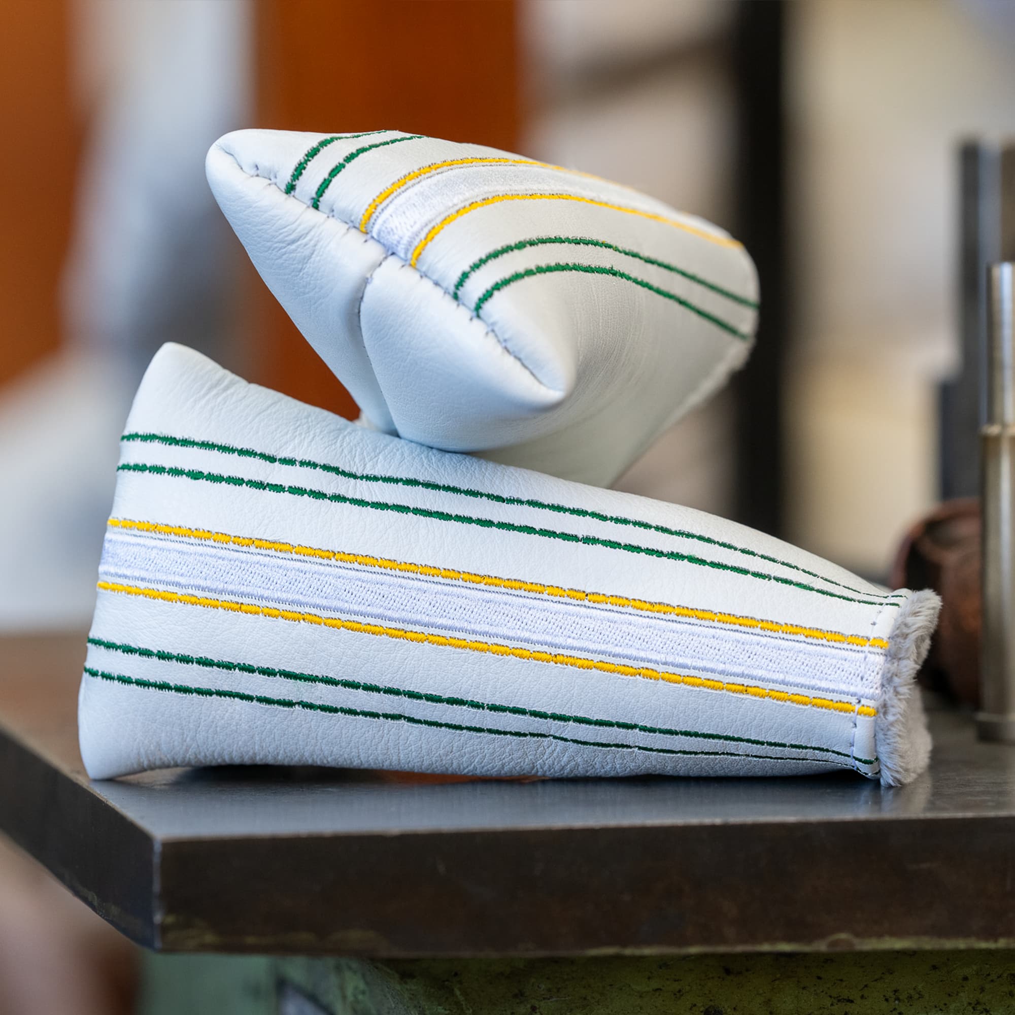 Premium White, Green & Gold Leather Headcover